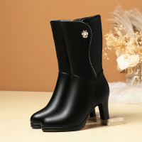 年冬季新款软皮加绒高筒靴