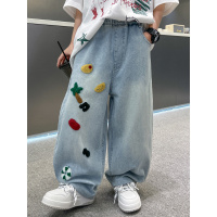 男童裤子春秋款2026新款儿童春季男孩直筒牛仔裤大童春装阔腿长裤