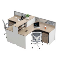 汉诺鑫威职员办公桌员工位转角l型卡座简约现代电脑桌办公室桌椅组合T型2人位+活动柜+椅子
