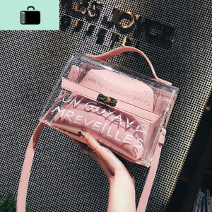 2020年透明包包女斜跨果冻包新款韩版夏天超火包单肩手提包NEW LAKE 猛8050粉色 猛8050粉色