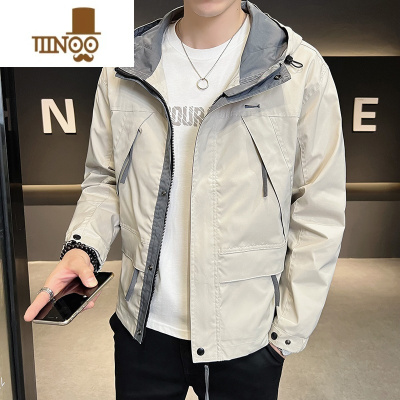 YANXU男士外套2023新款宽松潮牌连帽工装夹克学生百搭帅气冲锋衣