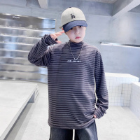 男童半高领德绒打底衫新款加厚男孩内搭秋冬T儿童条纹长袖T恤