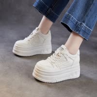 全头层牛皮专业内增高女鞋8CM厚底松糕小白鞋轻便小个子休闲板鞋