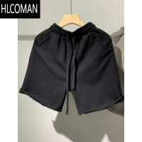 HLCOMAN高街潮牌水洗复古散边棉质短裤男女夏季嘻哈宽松休闲直筒五分裤潮