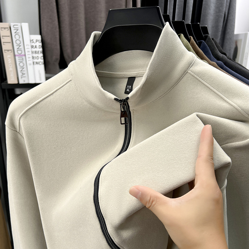 秋冬新款男式卫衣加绒保暖男装长袖休闲纯色外套