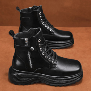 马丁靴秋冬季黑色厚底英伦风机车高帮皮靴运动工装侧拉链马丁男靴