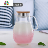 玻璃水壶可高温北欧风家用大容量凉白开水壶水杯套装玻璃冷水壶 FENGHOU 1.8L樱花粉水滴壶+4杯+托盘凉水壶