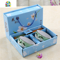 日式创意手绘陶瓷家用吃饭碗礼品碗筷套装可爱情侣餐具饭碗礼盒装 FENGHOU 桔红+湖蓝