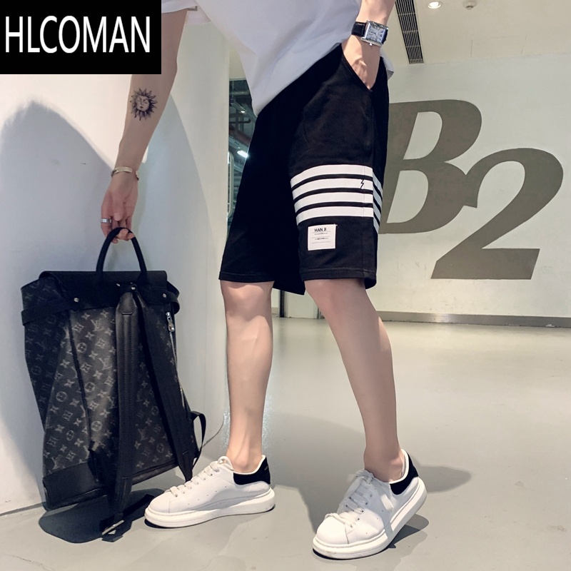 HLCOMAN条纹五分短裤男士夏季装2025新款休闲运动沙滩潮牌卫裤中裤子外穿