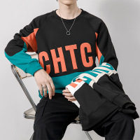 男装撞色拼接长袖T恤男士春秋款潮牌休闲打底衫上衣宽松圆领卫衣