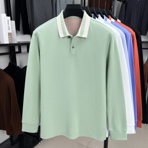 丝光棉长袖polo衫男秋季新款中年休闲翻领透气男士T恤