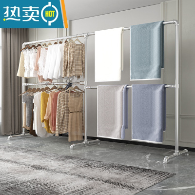 敬平镀锌管晾衣架落地双杆式阳台凉挂衣架卧室内户外晒衣晒被子架定做 上下杆加长3.2米高1.8米 加厚