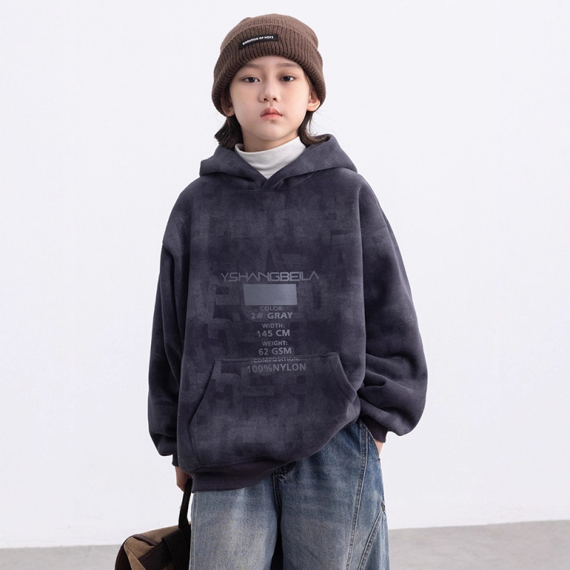 男童秋冬款加绒加厚卫衣新款中大儿童男孩宽松潮酷帽衫帅百搭