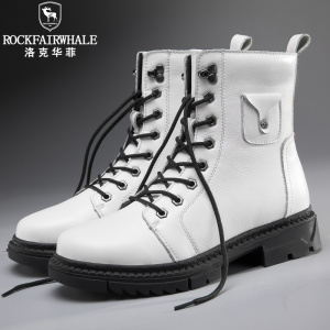 洛克华菲马丁靴冬季复古男鞋中帮英伦风工装靴加绒高帮真皮潮男黑色靴子