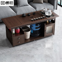 戴劲移动茶台家用竹木小茶桌烧水壶一体简约现代功夫茶几 120长茶字面玻璃电器+黑陶茶具