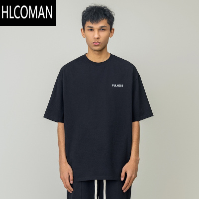 HLCOMAN 水洗字母印花圆领短袖T恤男2024夏季新款美式宽松情侣体恤