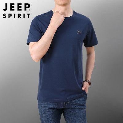 JEEP SPIRIT吉普绣花圆领T恤男短袖休闲T恤宽松男装打底衫