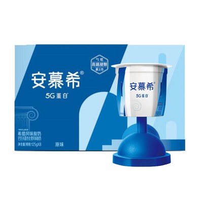 伊利安慕希酸牛奶5g蛋白蓝胖子高端凝酪勺吃原味酸奶杯125g*8杯