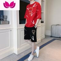七斓男士短袖t恤夏季宽松休闲运动套装潮牌薄款夏装短裤搭配一套帅气