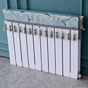 欧式家用暖气片装饰防尘罩新中式防熏黑墙老式布艺暖气罩布艺盖 鸟语花香蓝色 长40cm*厚度10cm*高度(含穗)20cm