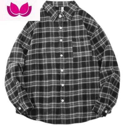 七斓港风胖子大码复古格子衬衫男长袖日系潮牌cityboy宽松痞帅薄外套