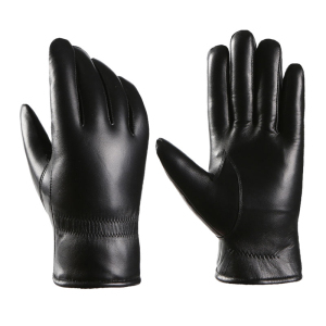 羊皮手套男士防寒冬季加绒加厚保暖绵羊皮手套骑行开车摩托车防水 黑色