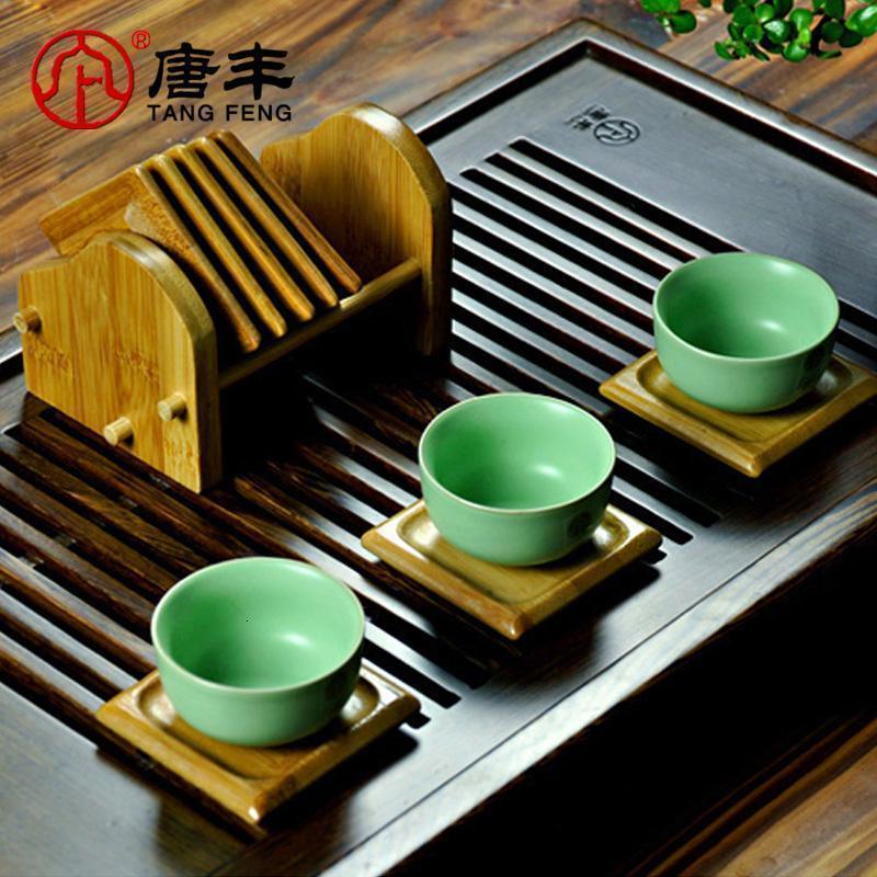 家柏饰(CORATED)半手工竹制品八块四方形茶杯垫套组杯垫架功夫茶具茶道配件z