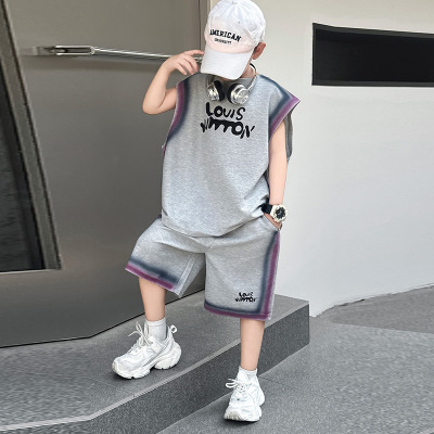 男童夏装套装2026新款儿童大童夏季灰色运动薄款背心两件套男孩潮