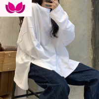 七斓T恤女长袖春季设计感小众韩版宽松中长款白色内搭打底衫上衣