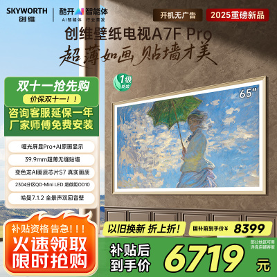 创维壁纸电视65A7F Pro 65英寸超薄壁画艺术mini led平板智能家电液晶电视机国家补贴 A7E Pro升级款