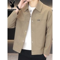 花花公子翻领夹克男士2025秋季新款高端暗扣上衣服宽松休闲外套男