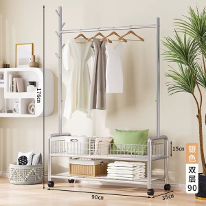 家时光简易晾衣架落地折叠室内阳台卧室挂衣室内衣帽架床尾边放衣服神器