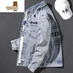 YANXU日系字母刺绣牛仔外套男韩版潮流帅气夹克潮牌宽松百搭上衣