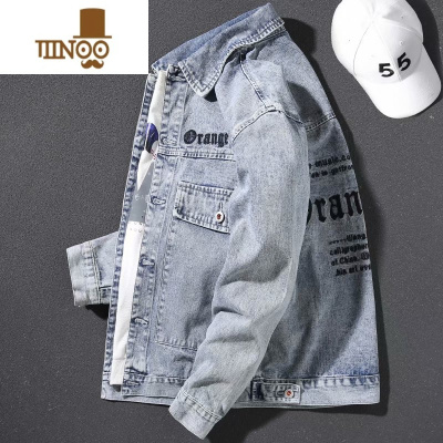 YANXU日系字母刺绣牛仔外套男韩版潮流帅气夹克潮牌宽松百搭上衣