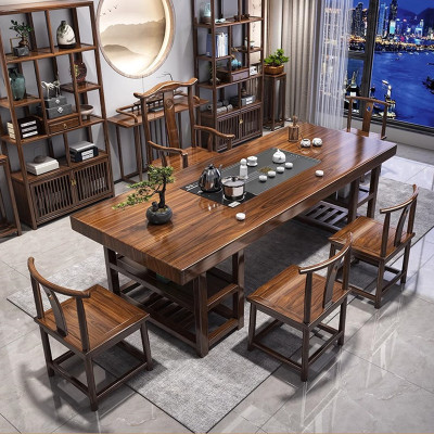 质凡大板实木原木茶桌椅组合新中式茶几办公室家用泡茶台一体茶桌