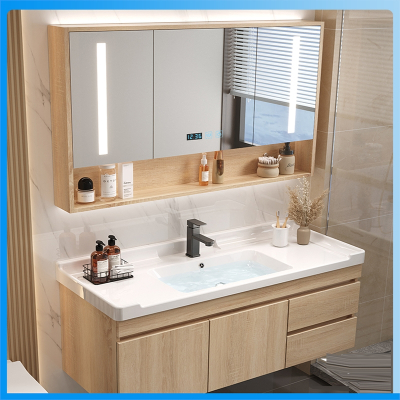 定制现代轻奢纳丽雅木一体陶瓷盆浴室柜组合卫生间洗漱台洗手洗脸盆柜