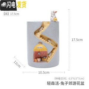 三维工匠zakka创意卡通动物刺猬水培多肉植物花盆装饰个性微景观盆栽花器 轻森活-兔子郊游花盆 小花盆容器