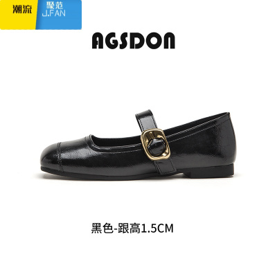 聚范黑色玛丽珍鞋女鞋2024新款夏季一字扣凉鞋法式赫本风软底浅口单鞋