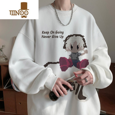 YANXU像素卫衣男秋季新款潮牌长袖t恤美式复古百搭宽松青少年外套