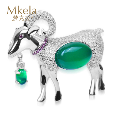 梦克拉Mkela S925银镶玉髓吊坠 灵动 羊 生肖吊坠 吊坠 银 民族风
