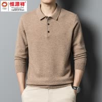 恒源祥彩羊纯羊毛衫男秋冬翻领长袖t恤中年男士打底针织衫毛衣