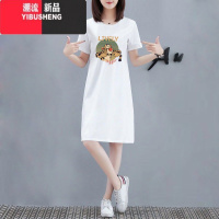 YIBUSHENG2024新款白色过膝长裙女韩版宽松短袖t恤裙时尚休闲中长款连衣裙