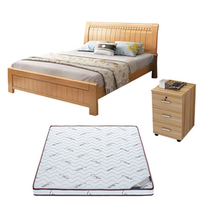 匡大办公家具实木床1.5*2.0米橡木床+5厘米棕垫+床头柜 KD10171