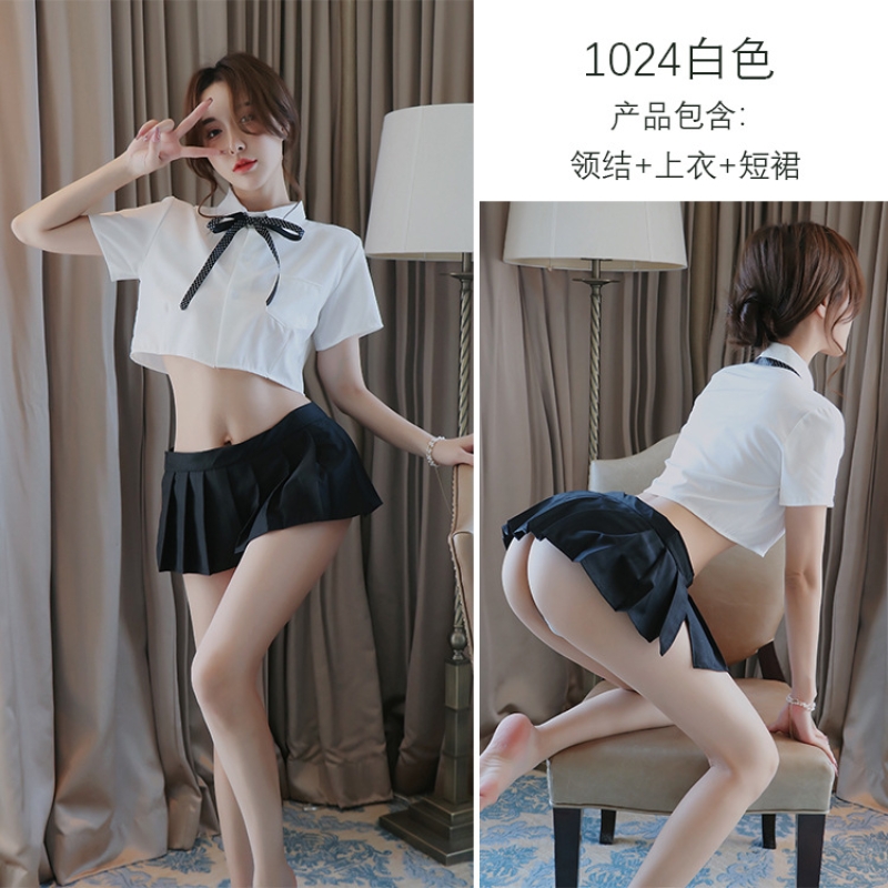 长夜漫漫情趣内衣性感透视学生白衬衫蝴蝶结制服诱惑百褶短裙1024