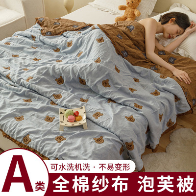 卡通儿童泡芙被夏季款五层纱布毛巾被夏被夏凉被空调被芯盖毯毛毯_1