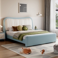 奶油风简约现代北欧小户型儿童床1.5米次卧软包皮靠储物