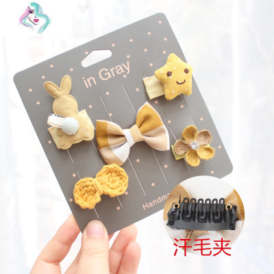 宝宝不伤发小发夹婴儿少量蝴蝶结发夹可爱幼儿汗毛夹套装胎毛夹你那么美灰色花发带+全包鸭嘴夹
