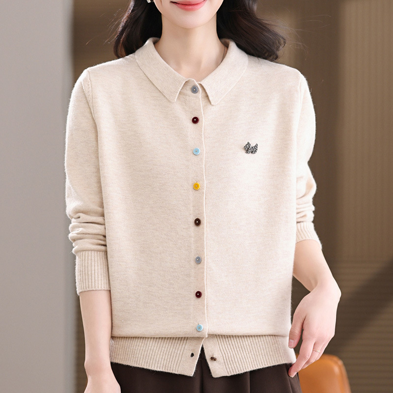 新款翻领女装中老年针织小衫40-60岁洋气妈妈装50岁毛线衫长袖女