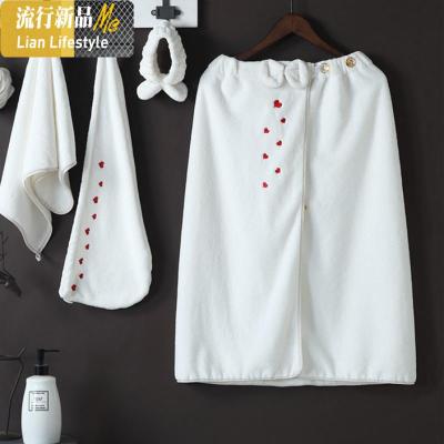 浴巾女可穿裹巾家用非棉吸水速干不毛大毛巾三件套可爱浴裙 三维工匠