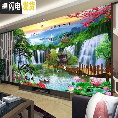 三维工匠十字绣2020新款线绣客厅满绣风景流水生财自己绣手工家用简单刺绣 丝线200*90cm[满绣]三股绣送全套工具